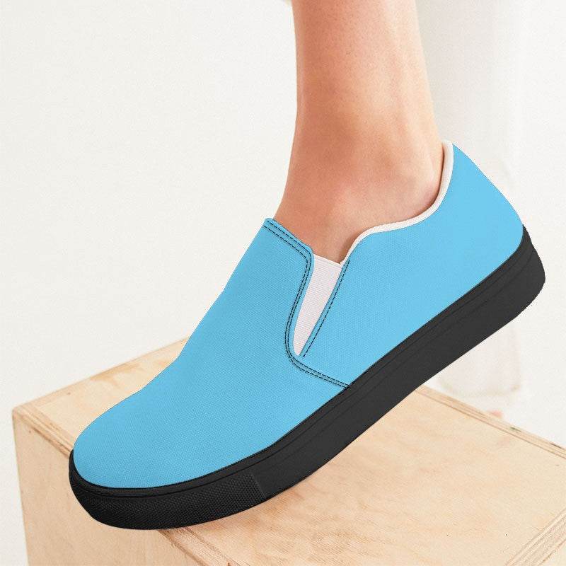 Light Clear Cyan Women's Slip-On Canvas Sneakers (BC2-CL-LI) - Woman CloseUp