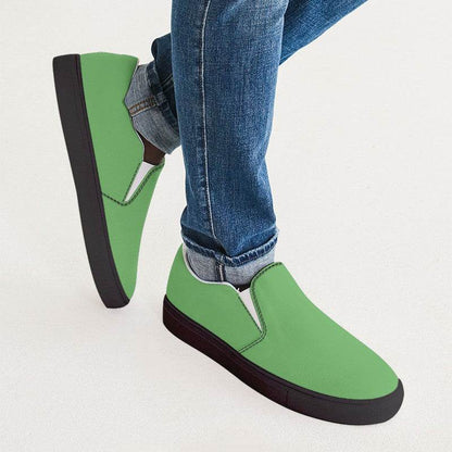Light Clear Green Men's Slip-On Canvas Sneakers (GL1-CL-LI) - Man CloseUp