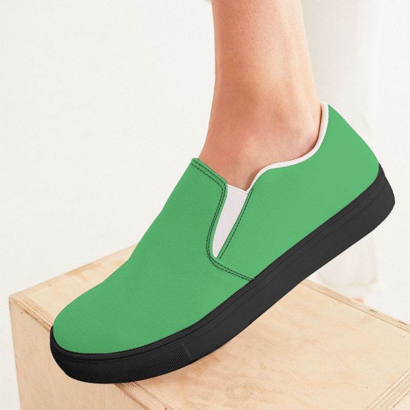 Light Clear Green Women's Slip-On Canvas Sneakers (G-CL-LI) - Woman CloseUp