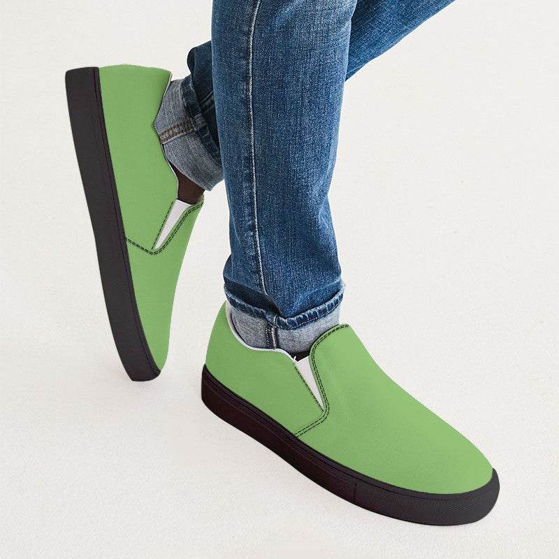 Light Clear Lime Men's Slip-On Canvas Sneakers (GL2-CL-LI) - Man CloseUp