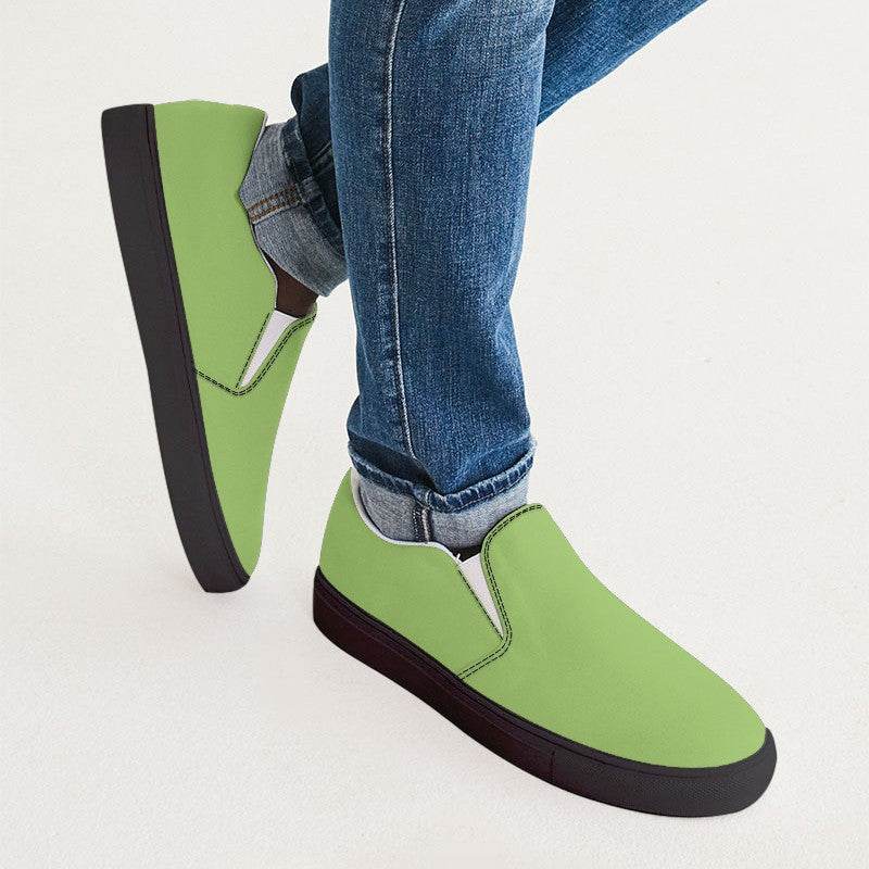 Light Clear Lime Men's Slip-On Canvas Sneakers (GL3-CL-LI) - Man CloseUp