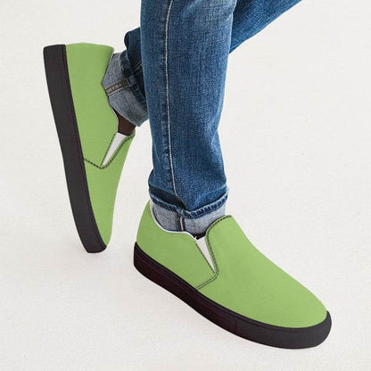 Light Clear Lime Men's Slip-On Canvas Sneakers (GL3-CL-LI) - Man CloseUp