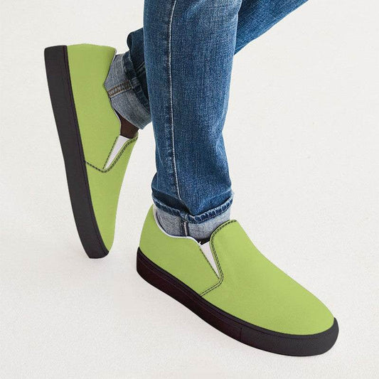 Light Clear Lime Men's Slip-On Canvas Sneakers (L-CL-LI) - Man CloseUp
