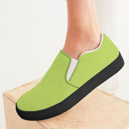 Light Clear Lime Women's Slip-On Canvas Sneakers (L-CL-LI) - Woman CloseUp