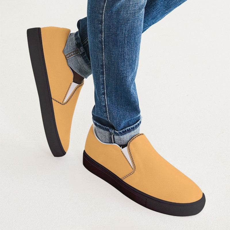 Light Clear Orange Men's Slip-On Canvas Sneakers (YO2-CL-LI) - Man CloseUp