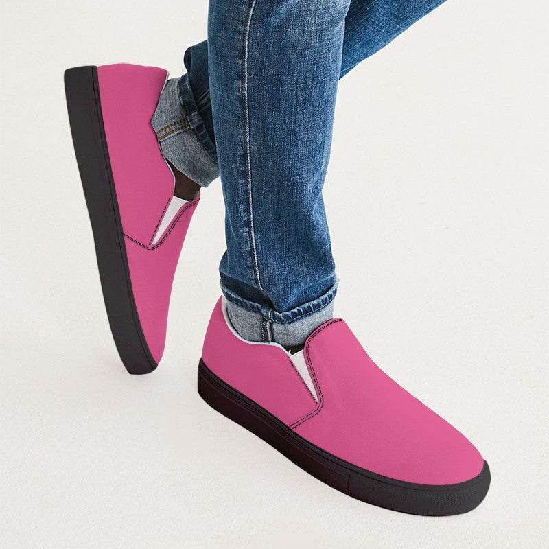 Light Clear Pink Men's Slip-On Canvas Sneakers (PI-CL-LI) - Man CloseUp