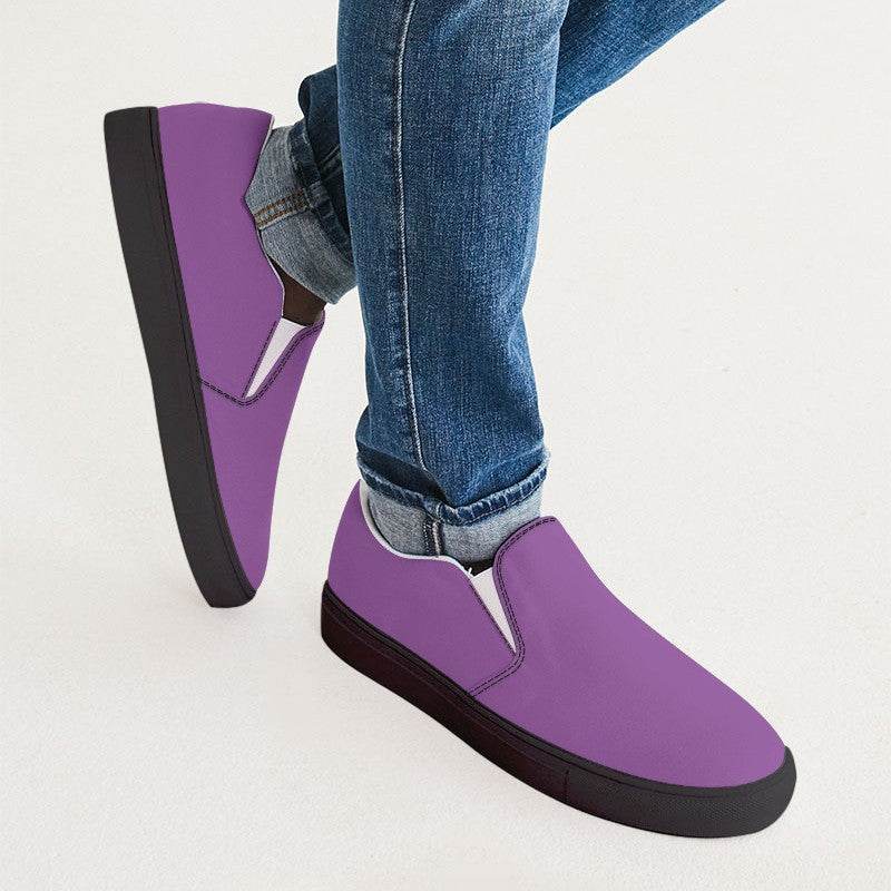 Light Clear Purple Men's Slip-On Canvas Sneakers (MPU1-CL-LI) - Man CloseUp