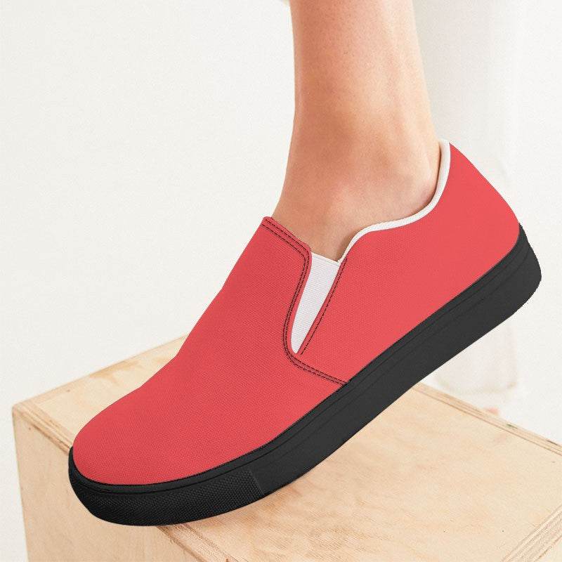 Light Clear Red Women's Slip-On Canvas Sneakers (RPI1-CL-LI) - Woman CloseUp