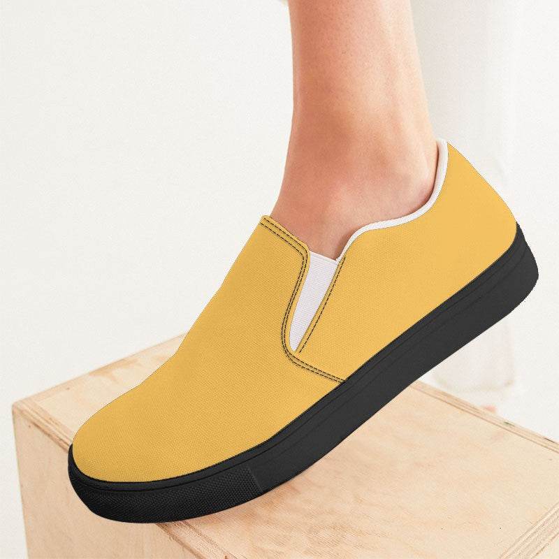 Light Clear Yellow Women's Slip-On Canvas Sneakers (YO1-CL-LI) - Woman CloseUp