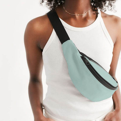 Light Fully-Muted Blue-Green Belt Bag (BG-FM-LI) - Woman Front CloseUp
