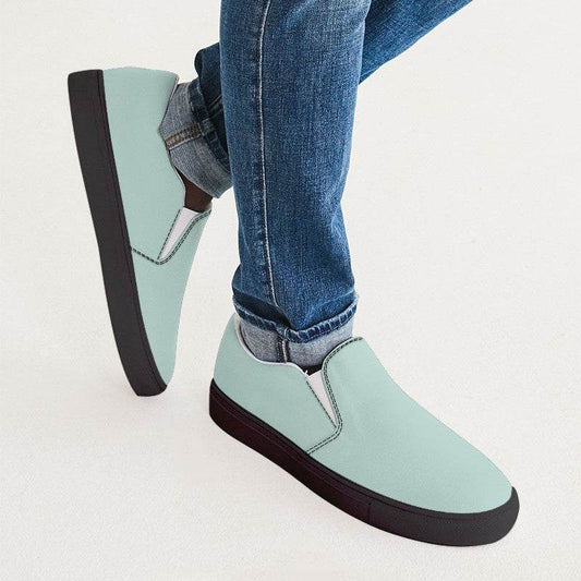 Light Fully-Muted Blue-Green Men's Slip-On Canvas Sneakers (BG-FM-LI) - Man CloseUp