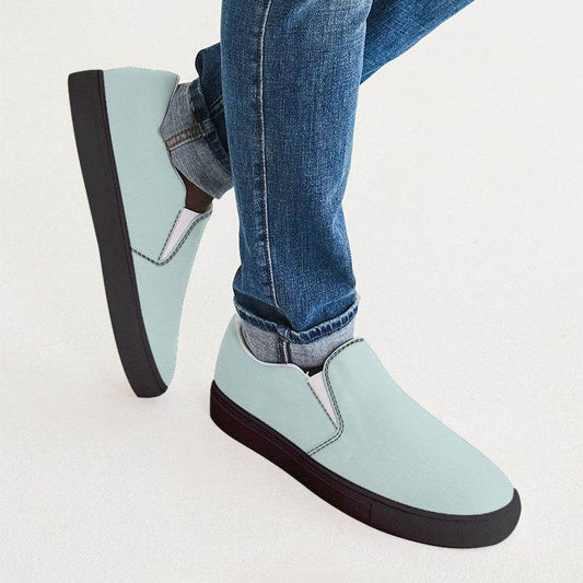 Light Fully-Muted Blue-Green Men's Slip-On Canvas Sneakers (CBG2-FM-LI) - Man CloseUp
