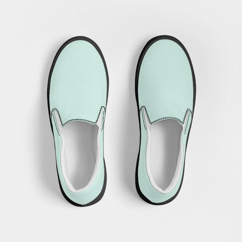 Light Fully-Muted Blue-Green Women's Slip-On Canvas Sneakers (BG-FM-LI) - Top