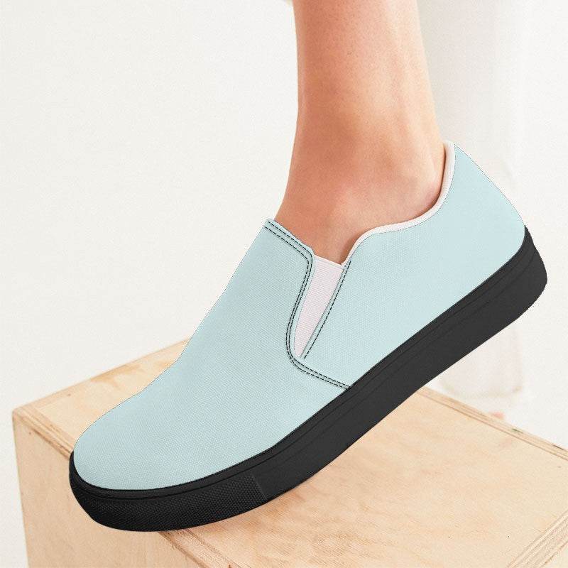 Light Fully-Muted Blue-Green Women's Slip-On Canvas Sneakers (CBG2-FM-LI) - Woman CloseUp