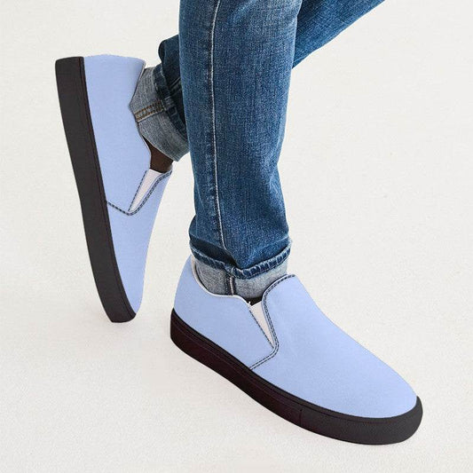 Light Fully-Muted Blue Men's Slip-On Canvas Sneakers (B-FM-LI) - Man CloseUp