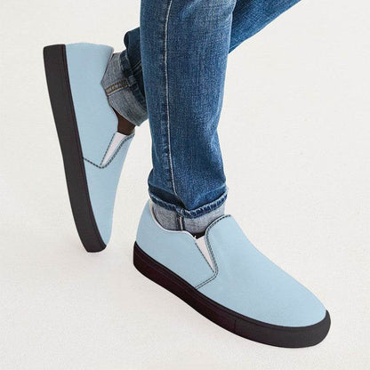Light Fully-Muted Cyan Men's Slip-On Canvas Sneakers (BC2-FM-LI) - Man CloseUp