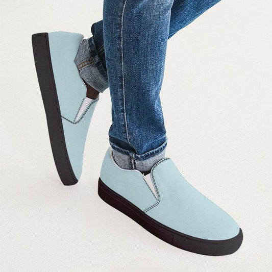 Light Fully-Muted Cyan Men's Slip-On Canvas Sneakers (C-FM-LI) - Man CloseUp