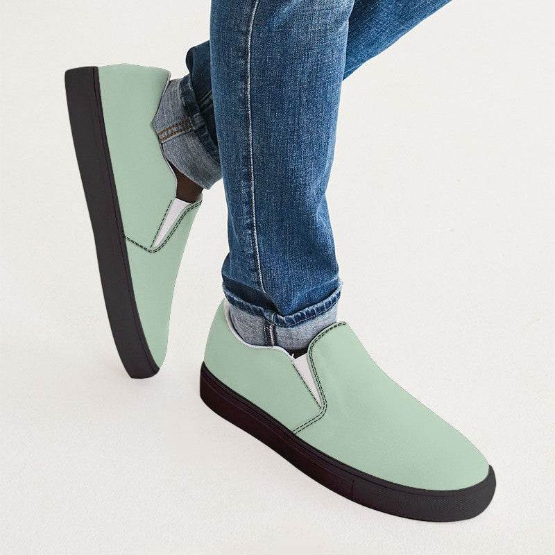 Light Fully-Muted Green Men's Slip-On Canvas Sneakers (G-FM-LI) - Man CloseUp
