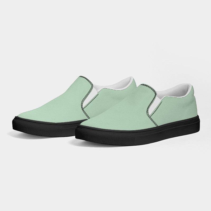 Light Fully-Muted Green Men's Slip-On Canvas Sneakers (G-FM-LI) - Side 3