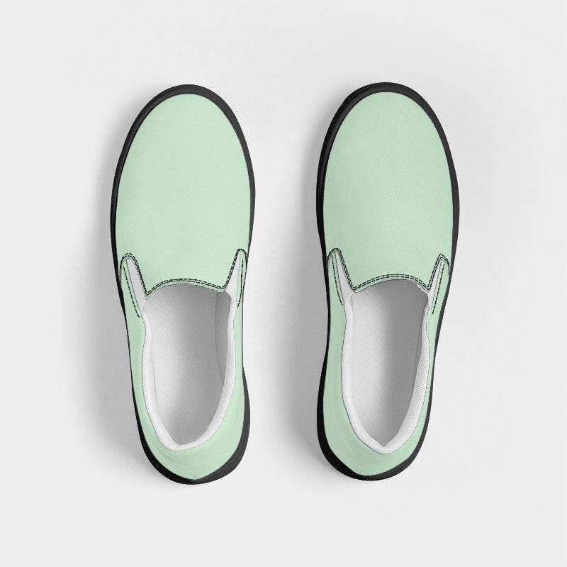 Light Fully-Muted Green Women's Slip-On Canvas Sneakers (G-FM-LI) - Top