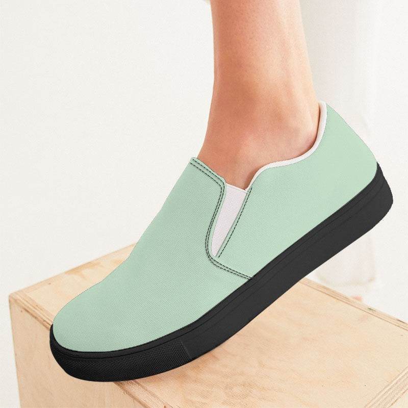 Light Fully-Muted Green Women's Slip-On Canvas Sneakers (G-FM-LI) - Woman CloseUp