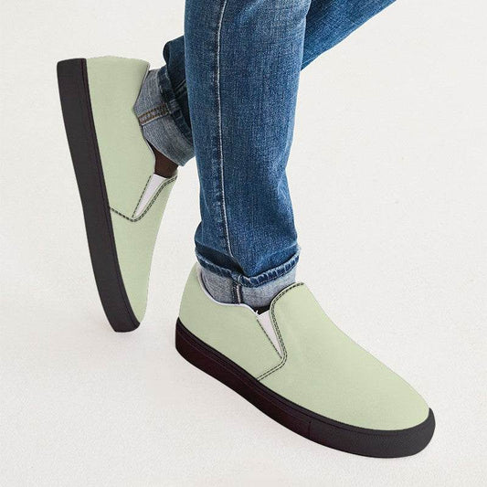 Light Fully-Muted Lime Men's Slip-On Canvas Sneakers (L-FM-LI) - Man CloseUp