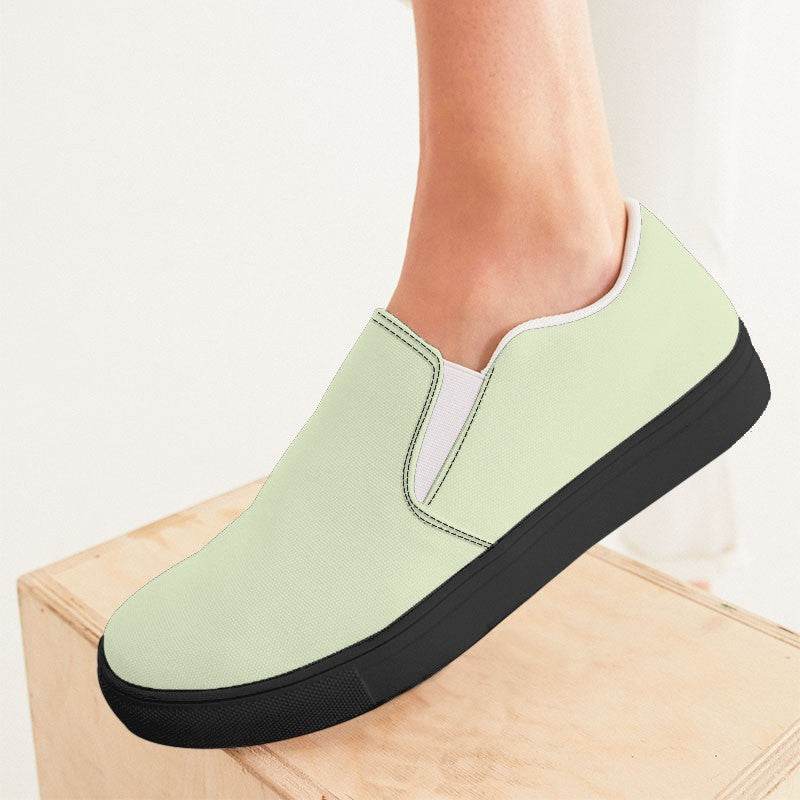 Light Fully-Muted Lime Women's Slip-On Canvas Sneakers (L-FM-LI) - Woman CloseUp