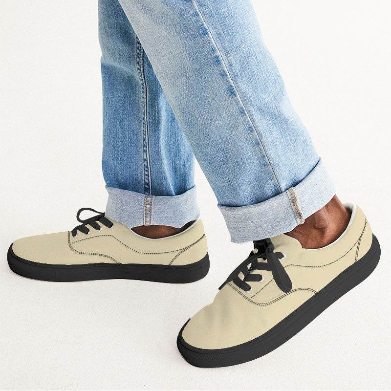 Light Fully-Muted Yellow Men's Canvas Sneakers (Y-FM-LI) - Man CloseUp
