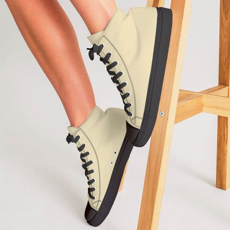 Light Fully-Muted Yellow Women's High-Top Canvas Sneakers (Y-FM-LI) - Woman CloseUp