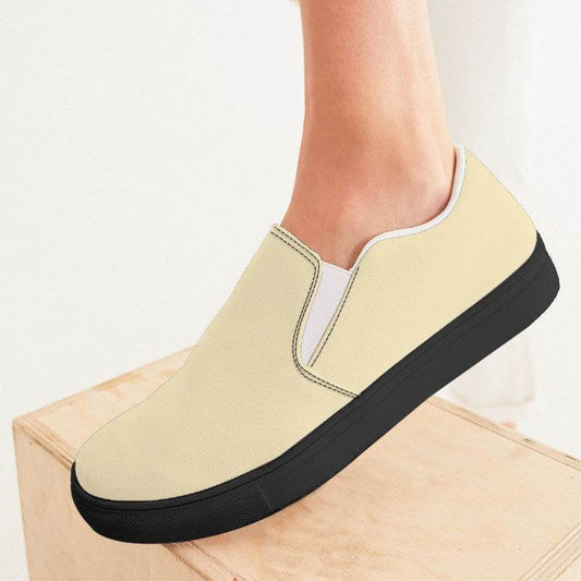 Light Fully-Muted Yellow Women's Slip-On Canvas Sneakers (Y-FM-LI) - Woman CloseUp