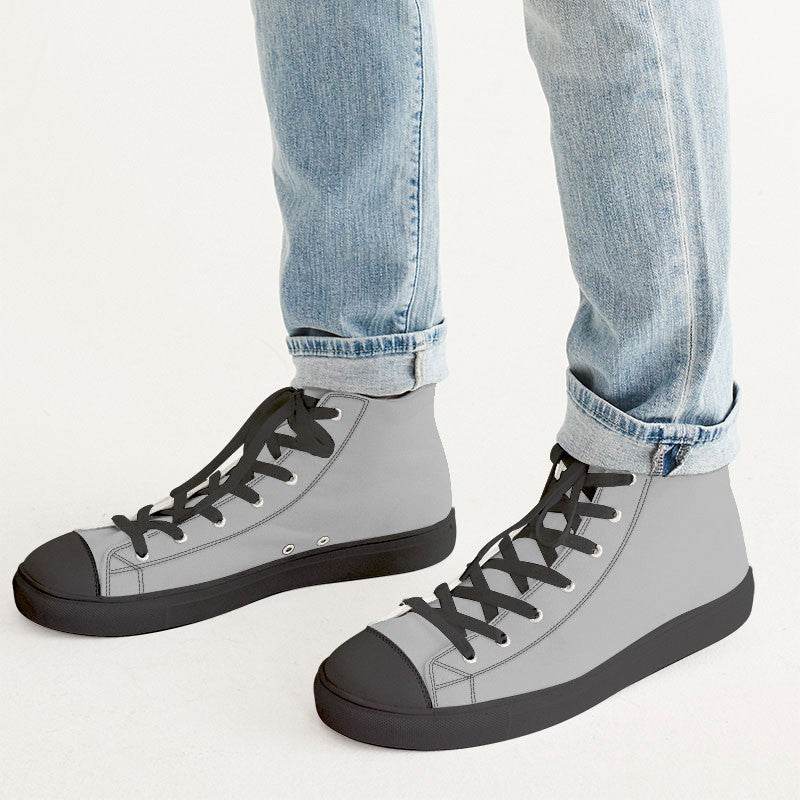 Light Gray Men's High-Top Canvas Sneakers (N-FN-LG) - Man CloseUp