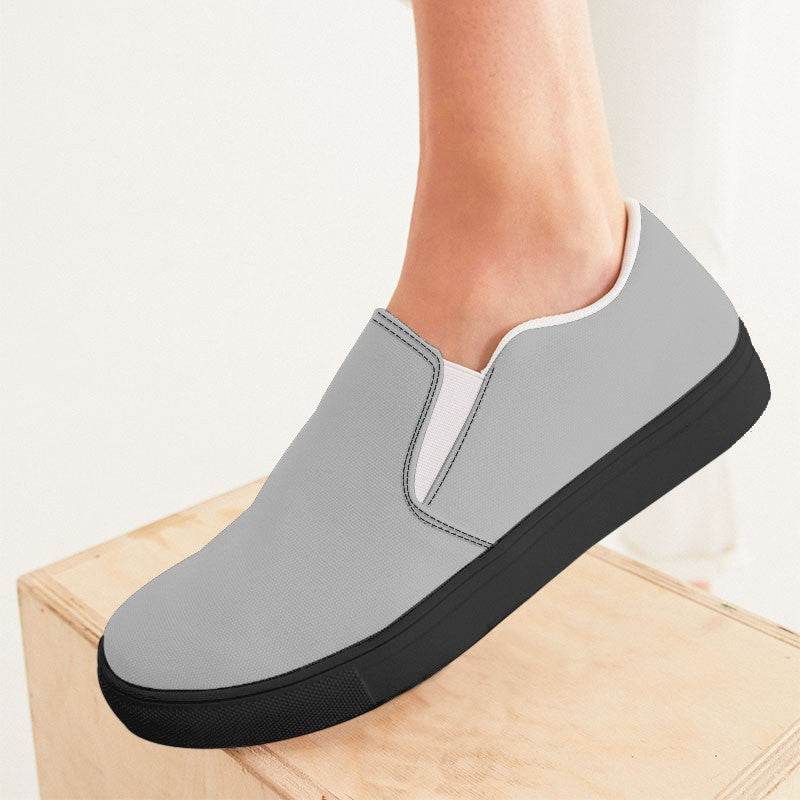 Light Gray Women's Slip-On Canvas Sneakers (N-FN-LG) - Woman CloseUp