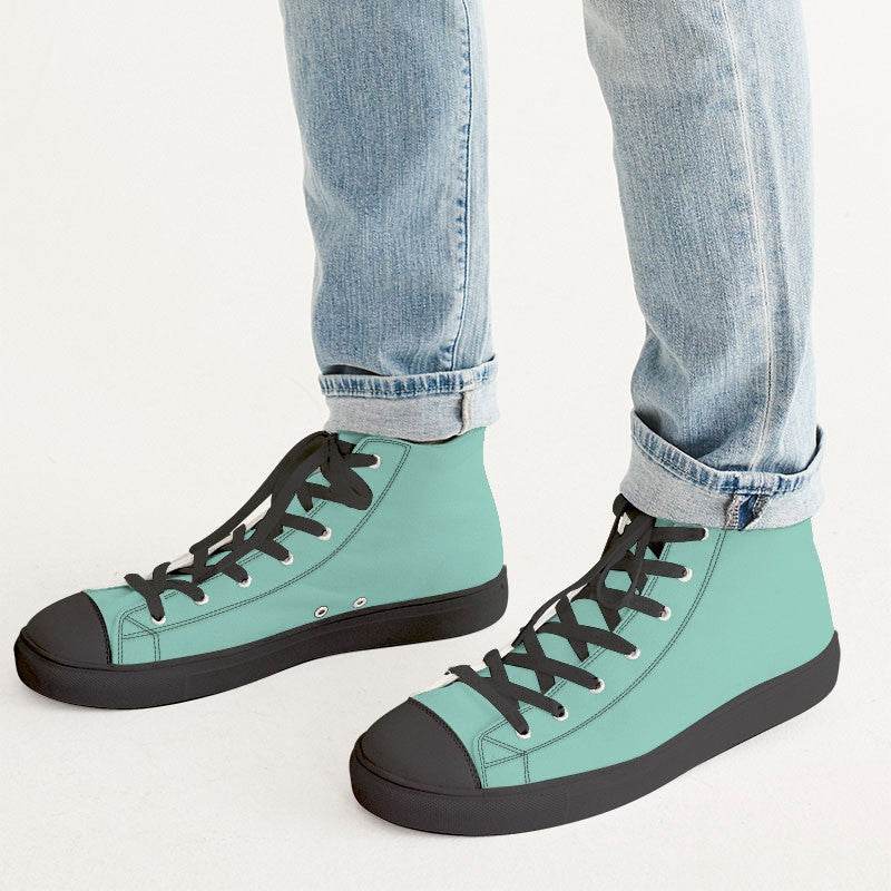 Light Medium Blue-Green Men's High-Top Canvas Sneakers (BG-ME-LI) - Man CloseUp