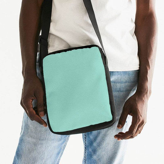 Light Medium Blue-Green Messenger Pouch (BG-ME-LI) - Man Front CloseUp