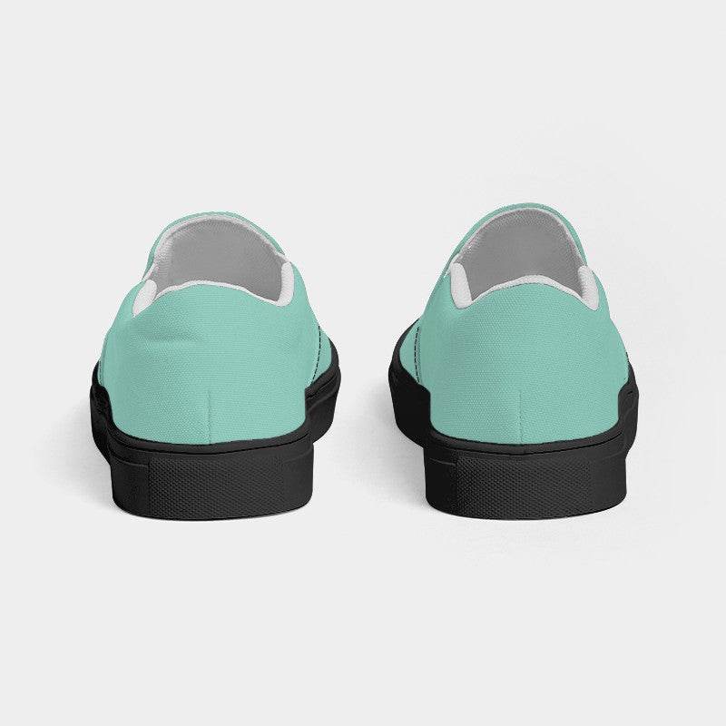 Light Medium Blue-Green Women's Slip-On Canvas Sneakers (BG-ME-LI) - Back