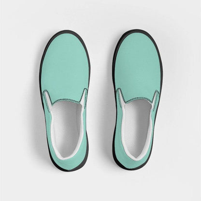 Light Medium Blue-Green Women's Slip-On Canvas Sneakers (BG-ME-LI) - Top