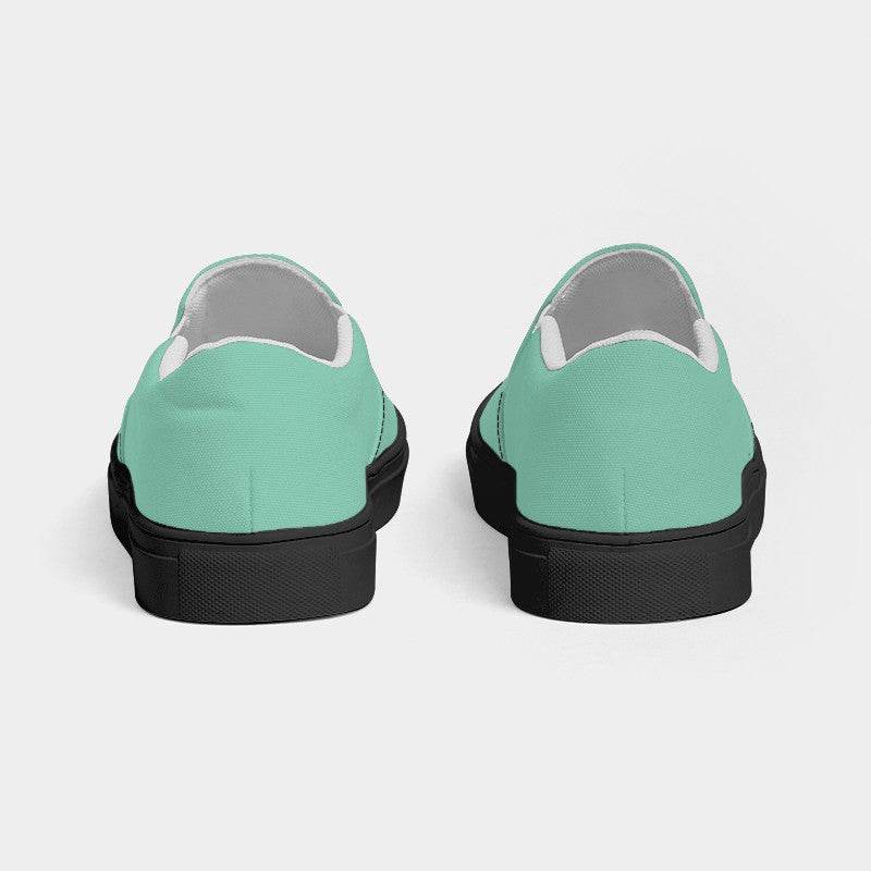 Light Medium Blue-Green Women's Slip-On Canvas Sneakers (BGG1-ME-LI) - Back