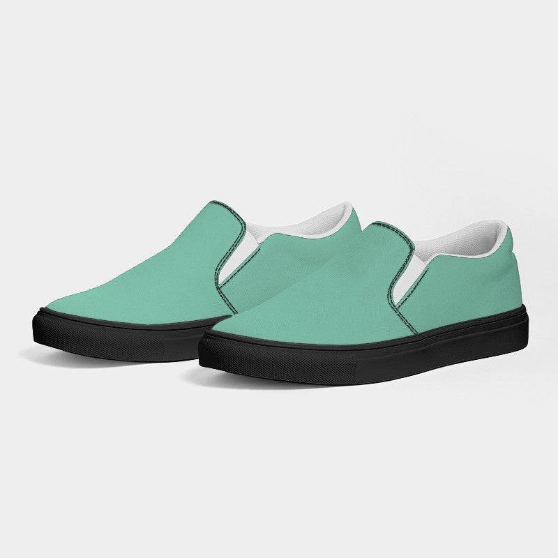 Light Medium Blue-Green Women's Slip-On Canvas Sneakers (BGG1-ME-LI) - Side 3