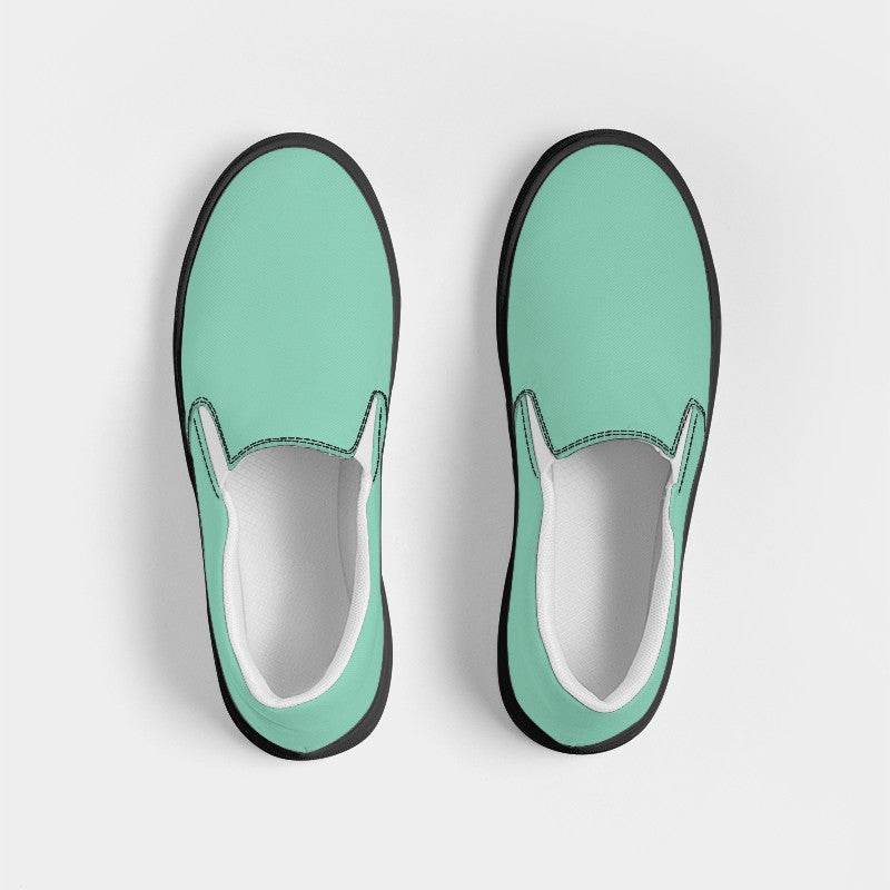 Light Medium Blue-Green Women's Slip-On Canvas Sneakers (BGG1-ME-LI) - Top