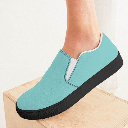 Light Medium Blue-Green Women's Slip-On Canvas Sneakers (CBG2-ME-LI) - Woman CloseUp