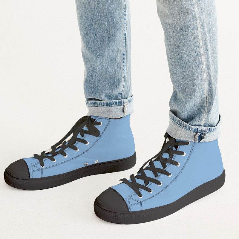 Light Medium Blue Men's High-Top Canvas Sneakers (IB3-ME-LI) - Man CloseUp