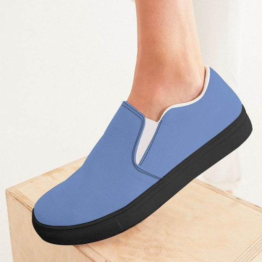 Light Medium Blue Women's Slip-On Canvas Sneakers (IB1-ME-LI) - Woman CloseUp