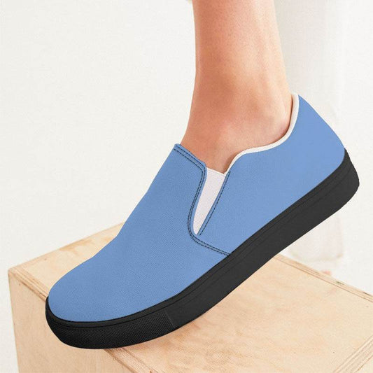 Light Medium Blue Women's Slip-On Canvas Sneakers (IB2-ME-LI) - Woman CloseUp