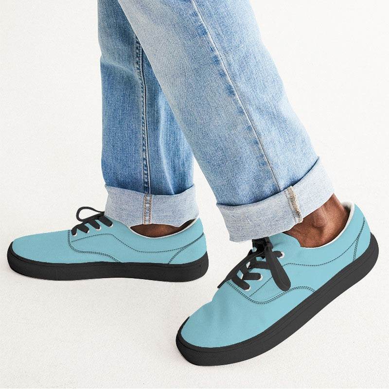 Light Medium Cyan Men's Canvas Sneakers (C-ME-LI) - Man CloseUp