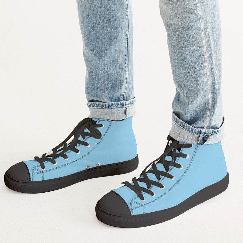 Light Medium Cyan Men's High-Top Canvas Sneakers (BC1-ME-LI) - Man CloseUp
