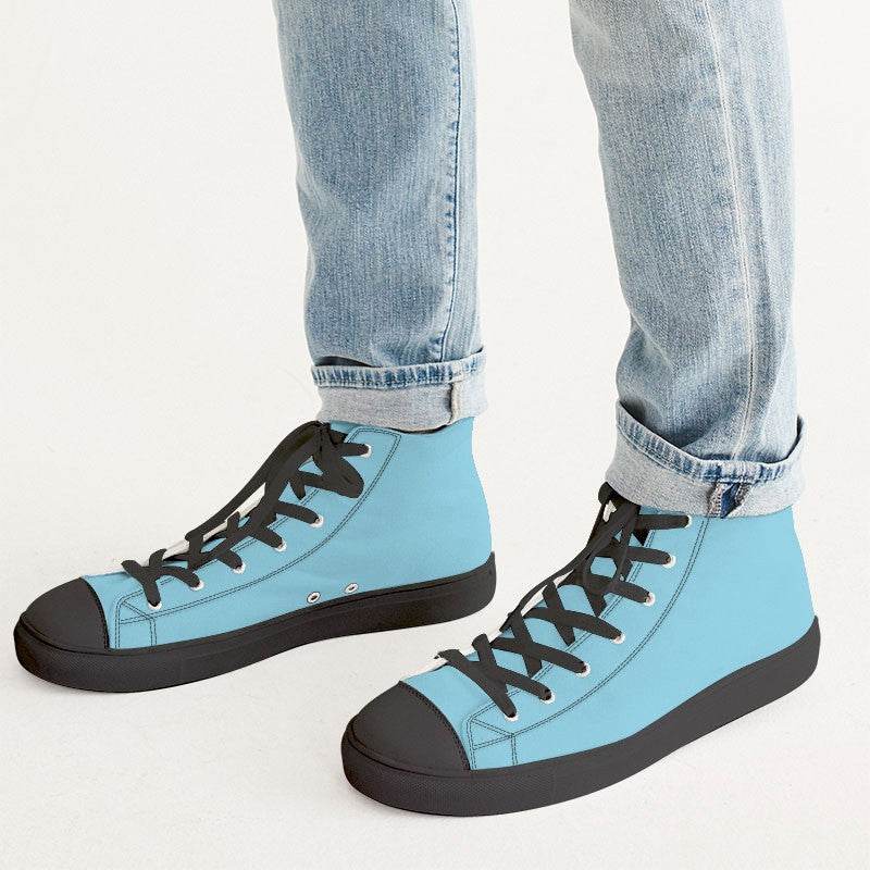 Light Medium Cyan Men's High-Top Canvas Sneakers (BC3-ME-LI) - Man CloseUp
