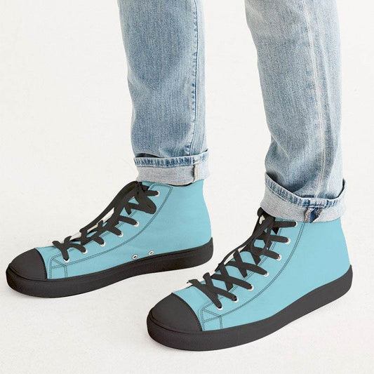 Light Medium Cyan Men's High-Top Canvas Sneakers (C-ME-LI) - Man CloseUp