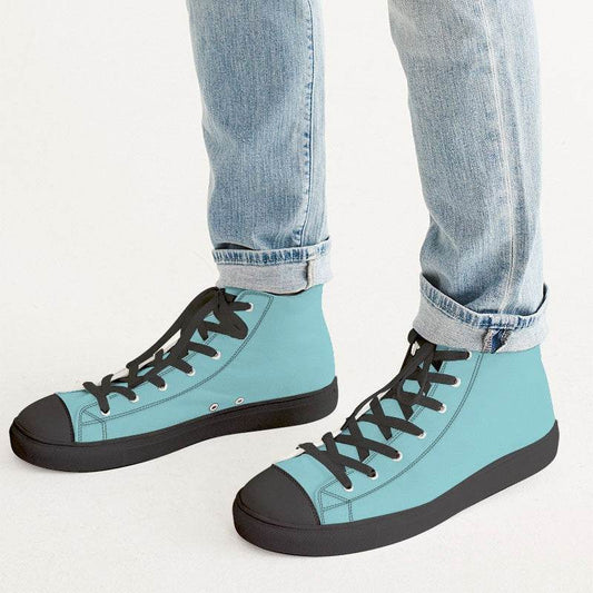 Light Medium Cyan Men's High-Top Canvas Sneakers (CBG1-ME-LI) - Man CloseUp