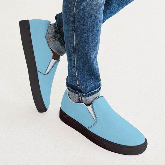 Light Medium Cyan Men's Slip-On Canvas Sneakers (BC2-ME-LI) - Man CloseUp