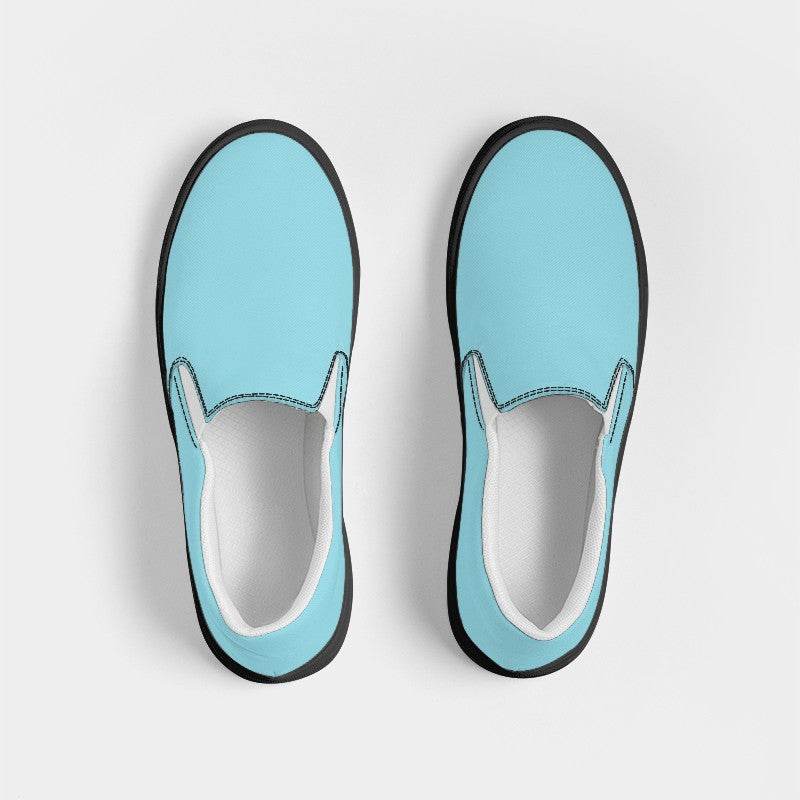 Light Medium Cyan Men's Slip-On Canvas Sneakers (C-ME-LI) - Top